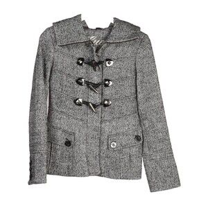 Guess Black/White Tweed Pea Coat Toggle Button Closure Winter Jacket Size S